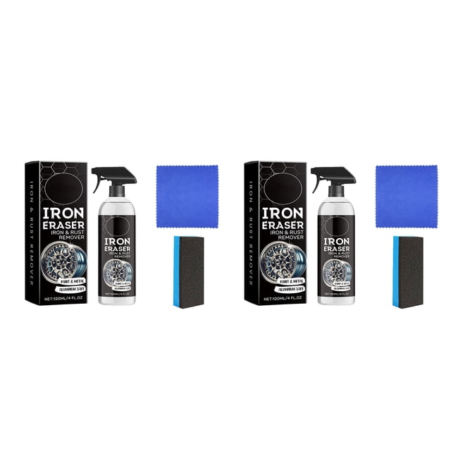 Deeceymbur 2Pcs Rust Remover Car Tire Cleaning Spray 120ml Wheel Metal Stain Cleaner with Sponge Rag for Automotive Care