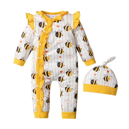 

Kucnuzki Baby Boy Winter Clothes 18 Months Baby Boys Casual Bodysuits 24 Months Long Sleeve Little Bee Prints Causal Button Bodysuits Hat 2PCS Set White