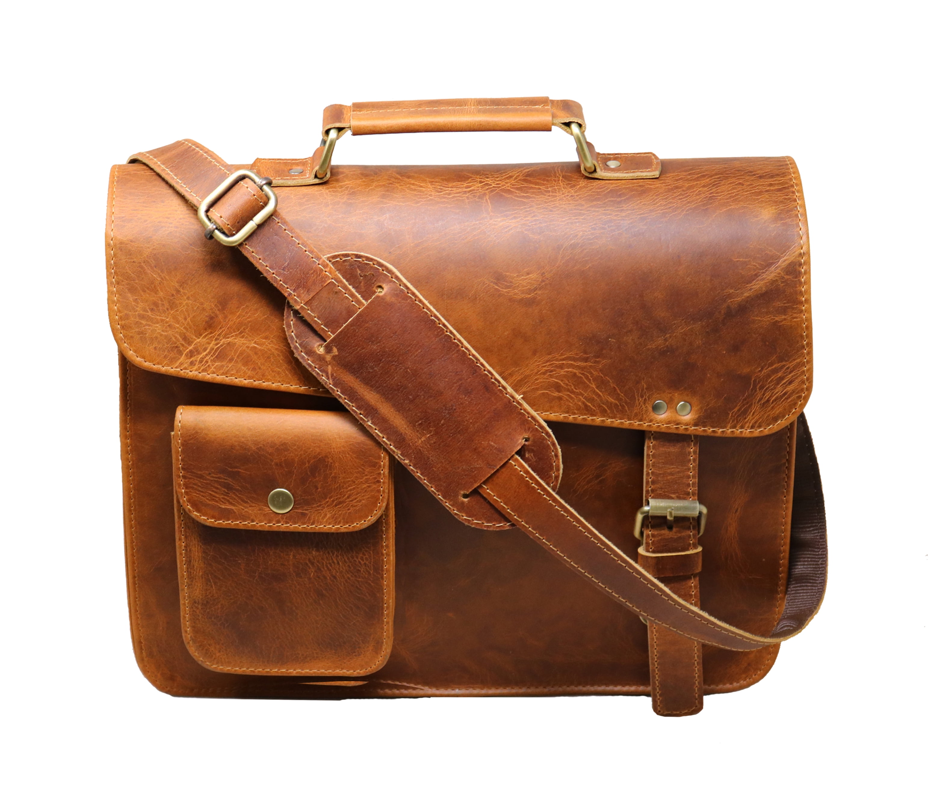 Jaald 13" Leather Messenger Bag Satchel Padded Laptop Briefcase Men Women Cross Body Shoulder Travel Work Man Purse Bag Birthday Gift