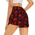 thumbnail image 4 of Picia Red Skulls Pattern Women's 2 in 1 Athletic Running Shorts High Waisted Workout Casual Gym Sweat Shorts with Comfy Liner Zipper Pockets-Medium, 4 of 9