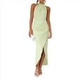 thumbnail image 2 of Vestido de Fiesta para Mujer, con Cuello Halter, Sin Mangas, con Abertura, Textura, Espalda Descubierta, Corte Entallado, Fruncido, Midi, para Cóctel Verde M, 2 of 10