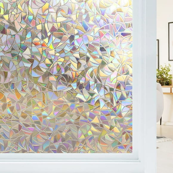 Window Privacy Film Rainbow Window Film 44.5×200cm 3D Decorative Stained Glass Window Cling Vinyl Static Window Sticker