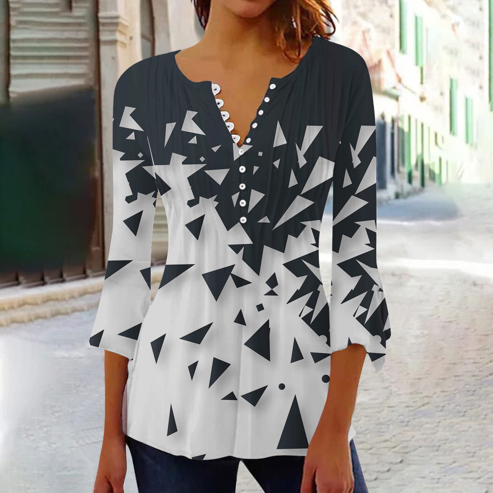 EQWLJWE Summer Saving Clearance Women's Casual 3/4 Sleeve Floral