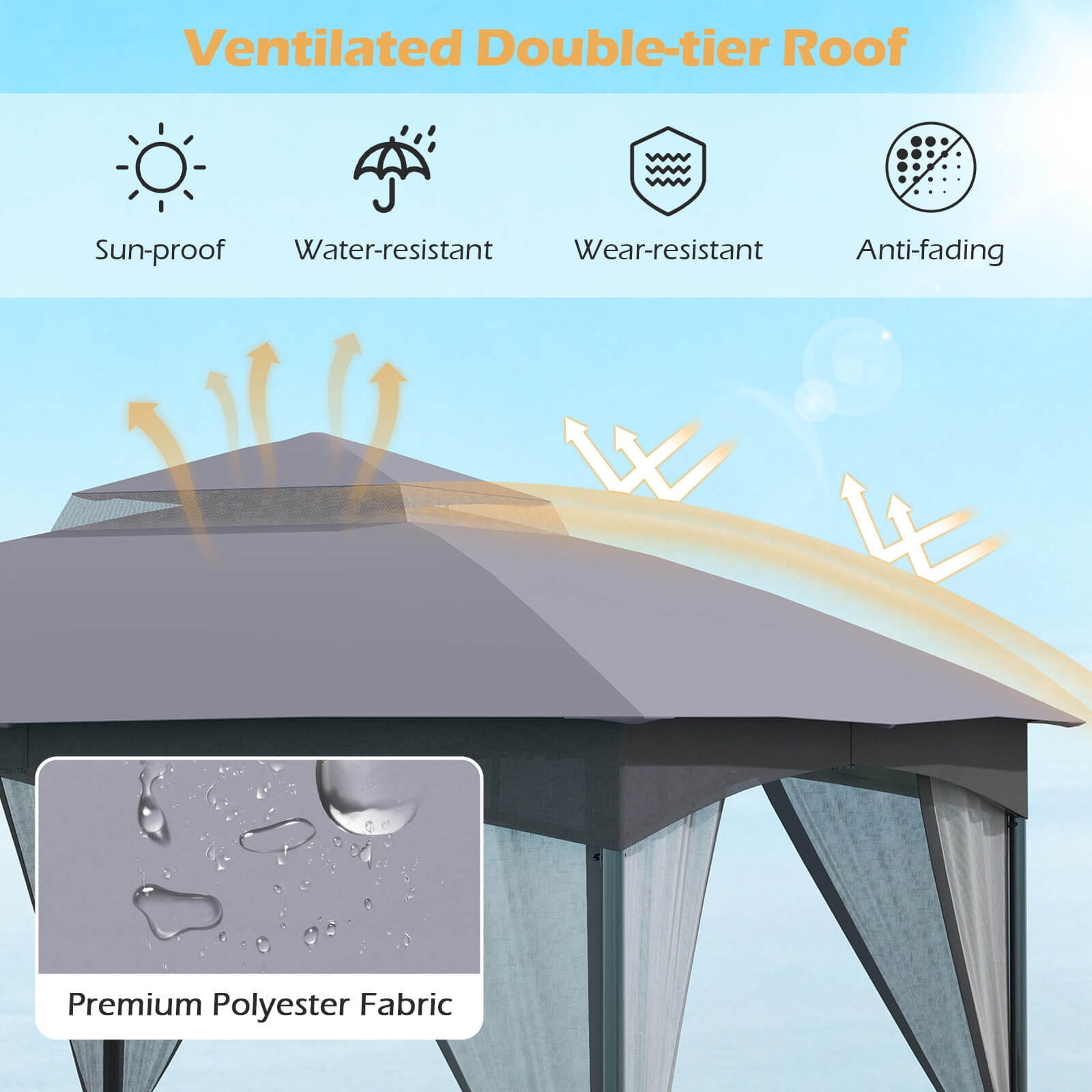 Costway 10 X 10 FT Patio Gazebo with Netting Walls 4 Sandbags Zippered Doors Outdoor