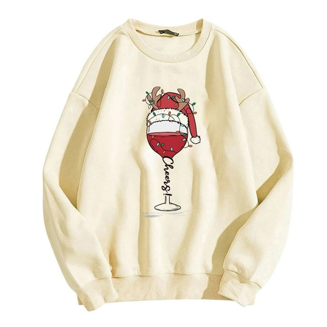 WEAIXIMIUNG Sweatshirts pour Femmes Fermeture Éclair Sans Capuche Hiver Noël 2024 Col Rond Rouge Imprimé Verre Manches Longues