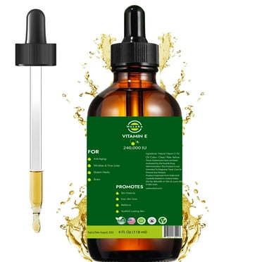 Vitamin E Oil 100% Pure 240,000 IU (4oz) | Natural, Non-GMO, for Skin, Hair, Premium Vitamin E Oil is 100% Pure & Natural