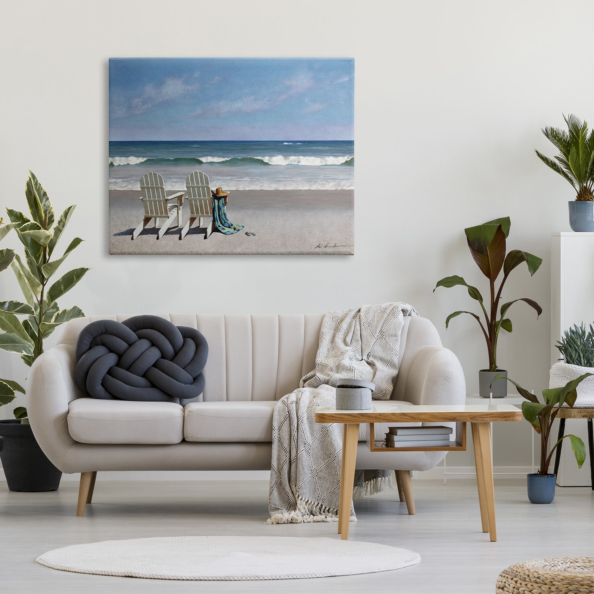 Stupell Industries Two White Adirondack Chairs on the Beach, 36 x 48,Design by Zhen-Huan Lu