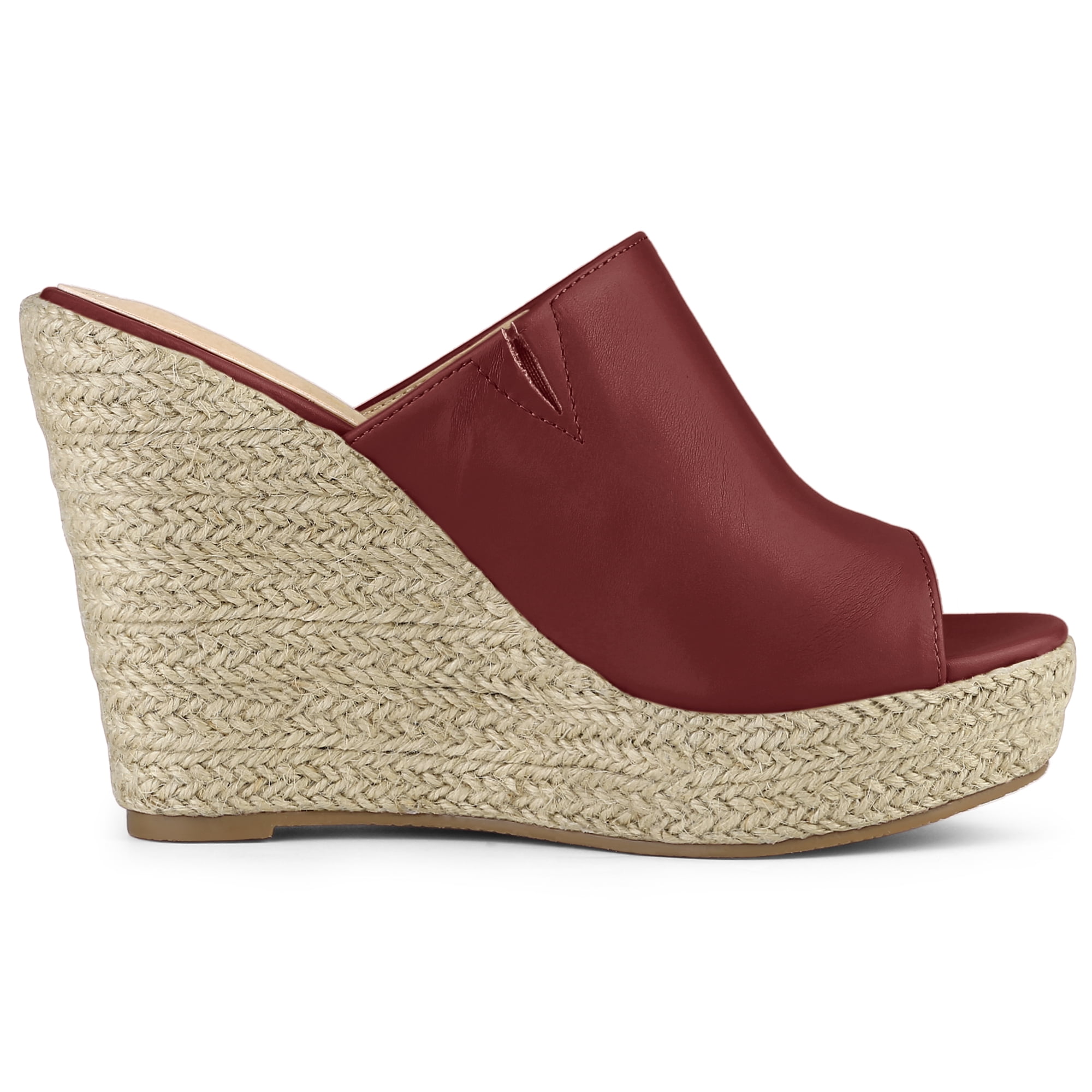 DARING DIVA Women's Slip on Platform Sandals Espadrilles Wedges Slides Mules Burgundy 8.5
