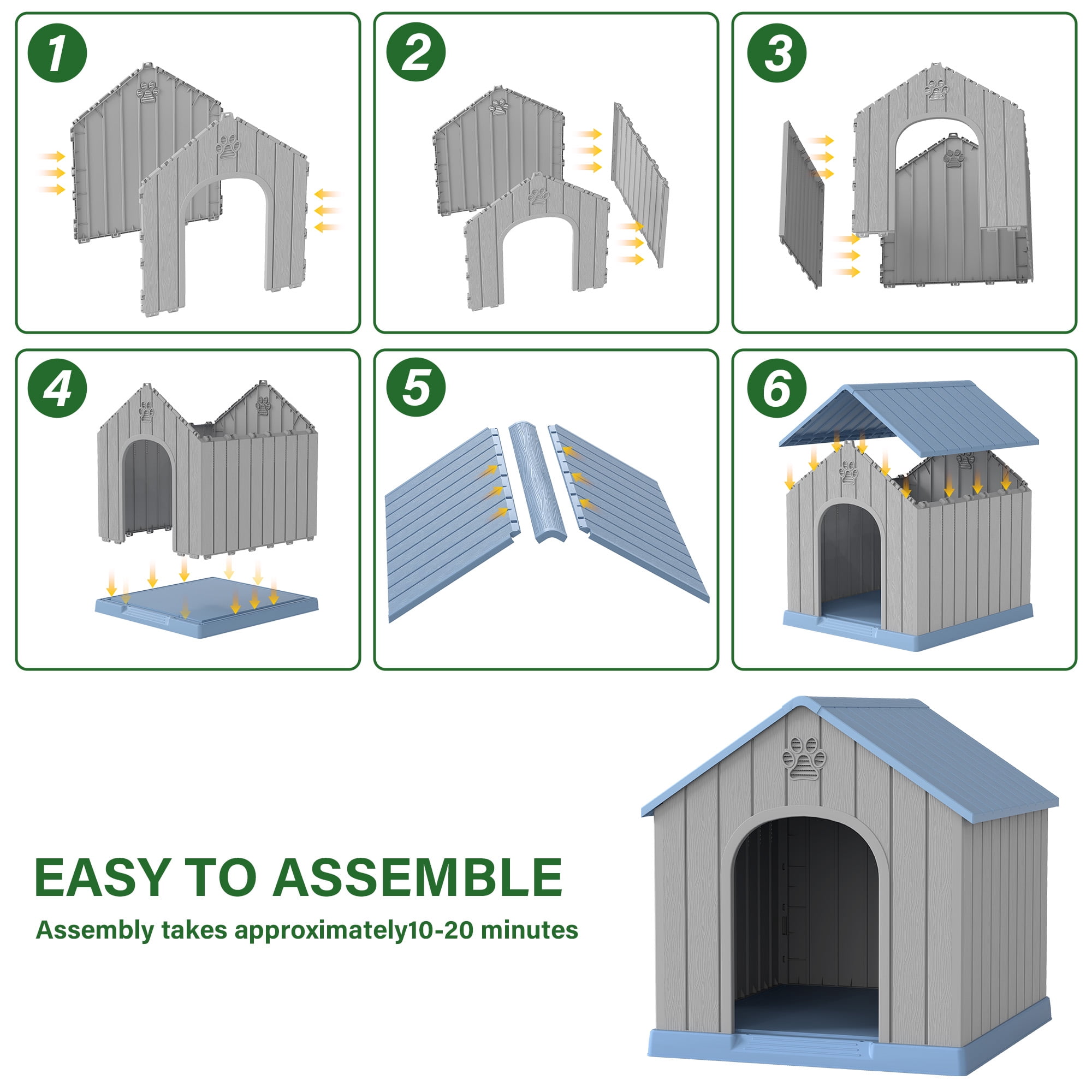 Nihsuao Dog House for Medium Large Dogs, Durable PP Waterproof Outdoor & Indoor Dog Shelter with Air Vents, Elevated Floor, Easy Clean and Assemble, Blue (36.2"L×38"W×38"H)