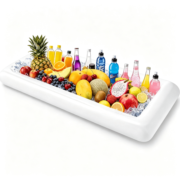 ACDANC Inflatable Ice Serving Bar with Drain Plug, Buffet Cooler Serving Tray for Salad Food & Drinks, Inflatable Serving Bar for Party Bbq Picnic Pool Camping Indoor Outdoor (1, White)