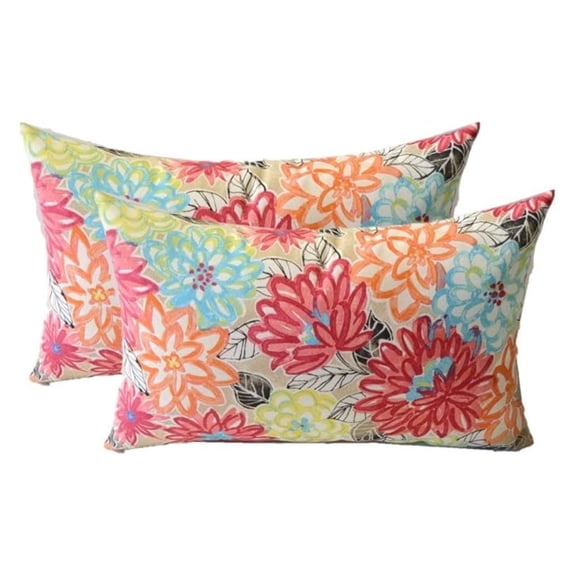 Lumbar Throw Pillows Set of 2 | 20"x 12" | All-Weather Spun Fabric | Water and Fade-Resistant | Outdoor Support Pillows for Patio Furniture | Artistic Floral