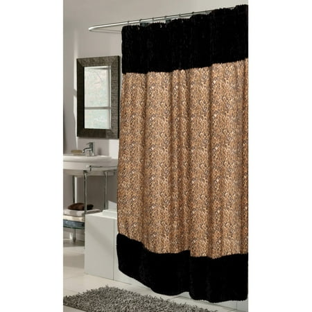 Carnation Home Fashions Animal Instincts Faux Fur Border Print Shower Curtain with PEVA Liner