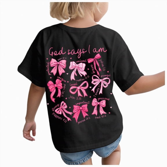 TAmten Shirts for Girls Girl's Graphic Tees Short Sleeve Crewneck Cute T Shirts Tops for Teens Summer Tops(Black,5-6 Years)
