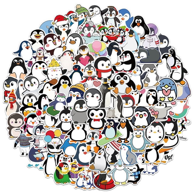 Paquete de pegatinas divertidas de vinilo con dibujos animados de pingüinos, 50 unidades