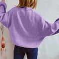 thumbnail image 3 of Women's Chenille Knit Cropped Pullover Sweater, Solid Color Crewneck Lantern Sleeve Soft Warm Top for Autumn Winter Season, Casual Daily Wear and Comfortable Outfits Purple M, 3 of 5