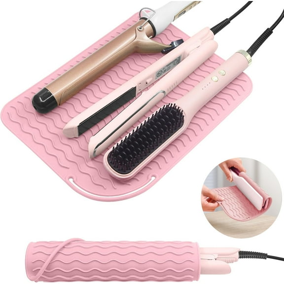 Hot Iron Holster Silicone,9"*6.5"Heat Pad for Curling Iron,Silicone Heat Resistant Mat for Hair Tools, Curling Iron Hair Straightener Holder Mat, Portable Hot Tools Cover Pad for Travel Vanity Salon