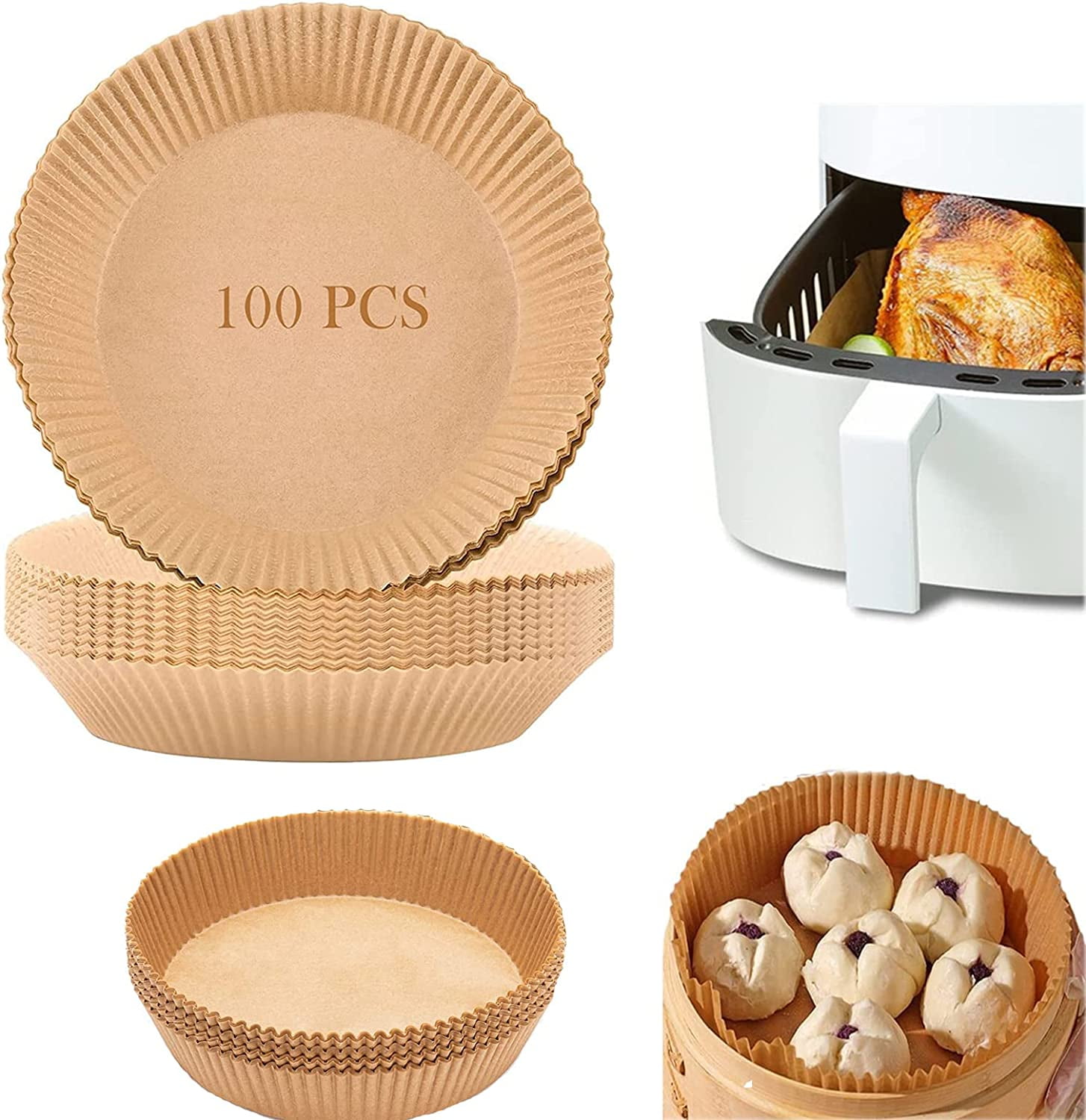 Air Fryer Disposable Paper Liner, 100PCS Non-stick Disposable Air Fryer Liners, Baking Paper for Air Fryer Oil-proof, Water-proof, Food Grade Parchment for Baking Roasting Microwave (100Pcs-6.5‘’)