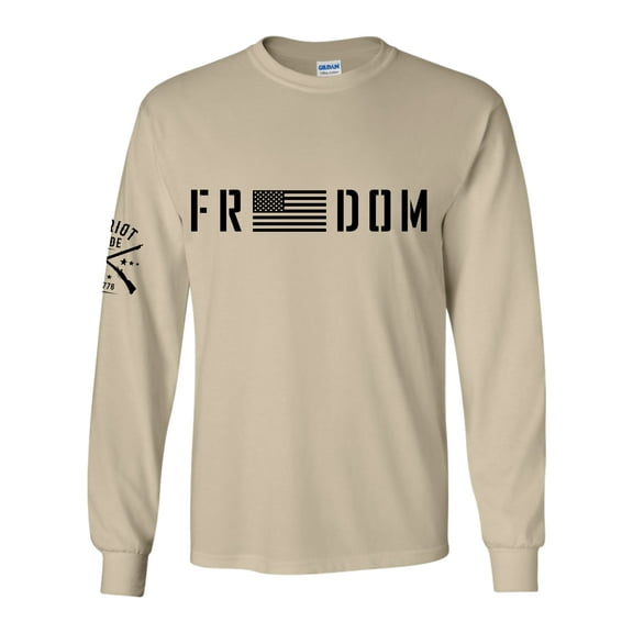 Patriot Pride Freedom American Flag Mens Long Sleeve T-shirt Graphic Tee-Sand-xxxl
