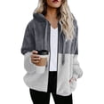 thumbnail image 4 of Women Solid Color Coat Button Down Overcoat Windproof Outer Coat Long Sleeve Cardigan Fluffy Jacket Warm Winter Overcoat, 4 of 7