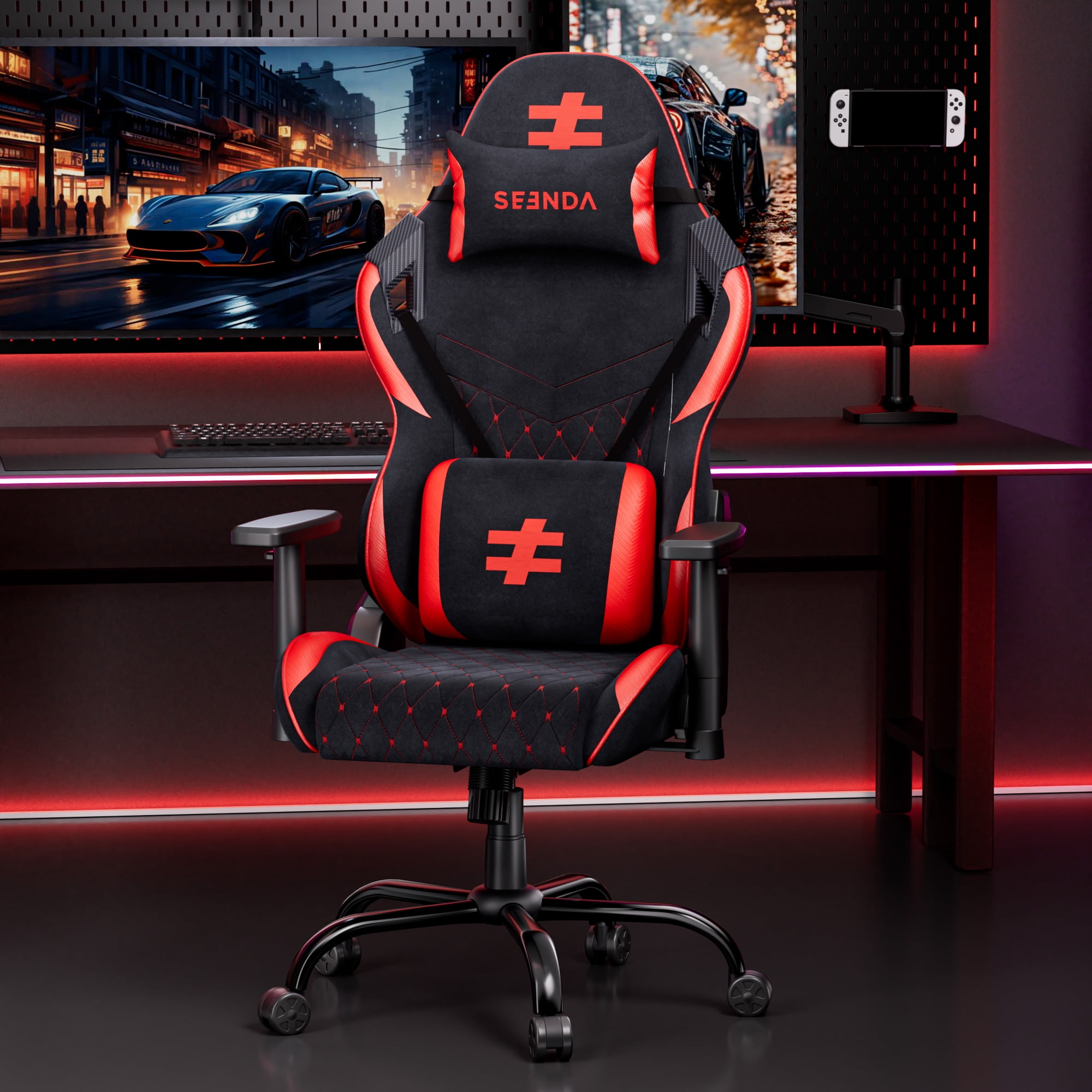 Seenda Adult High Back PC Gaming Chair with Linked Armrests and Lumbar Support, 400 lbs with BIFMA Certified, Red
