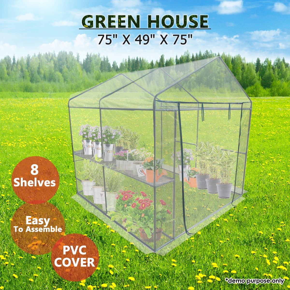 Walk In 2 Tier 8 Shelf Portable Greenhouse 75X49X75 inch by XJ
