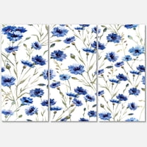 Designart ' Blue Wildflowers With Green Leaves On White ' Traditional Canvas Wall Art Print
