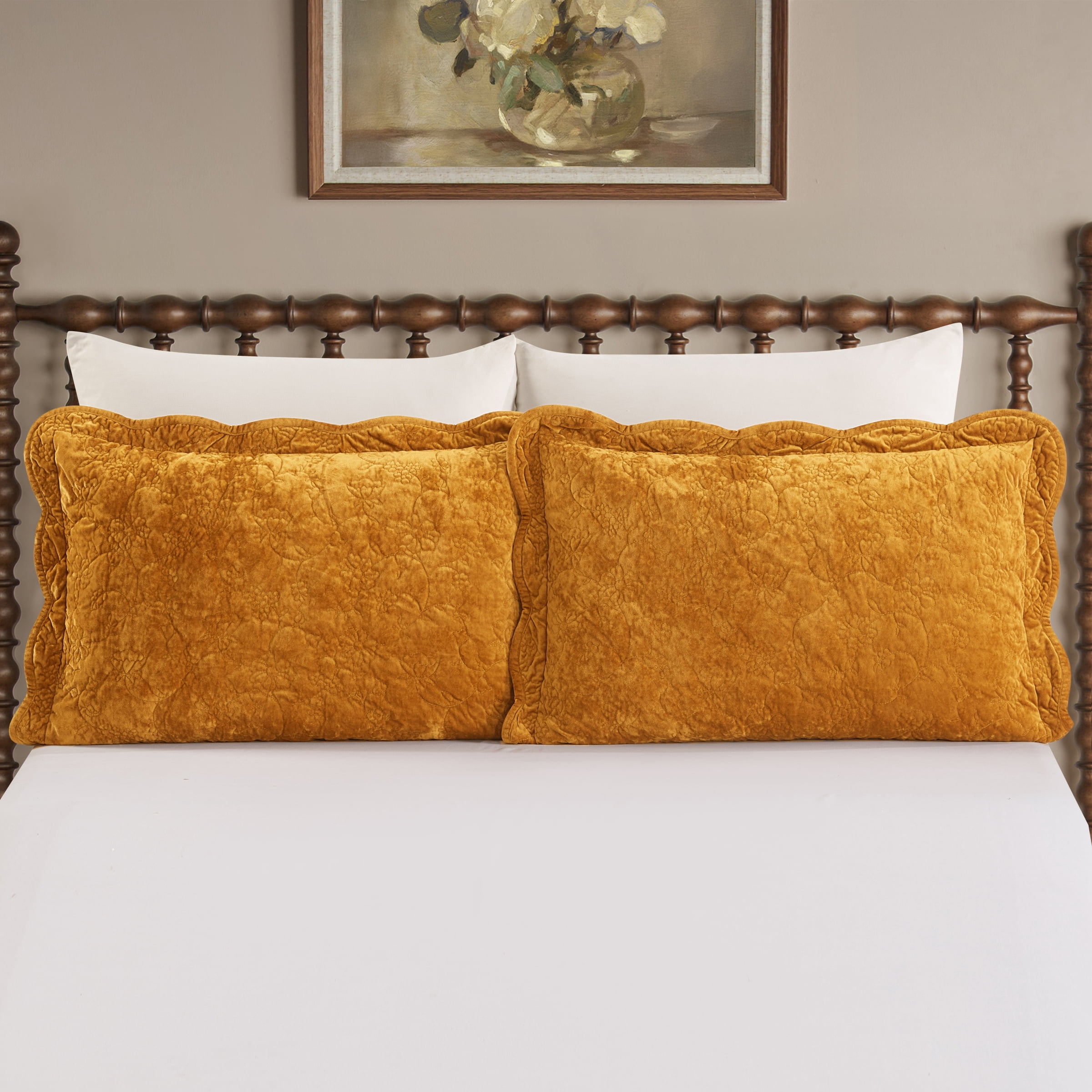 The Pioneer Woman Eloise Floral Velvet Pillow Shams, King, Amber Yellow, 2 Pack