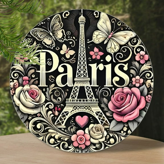 Vintage Paris Eiffel Tower round metal signage - 8x8 inch wall art, suitable for home, bar, cafe decoration