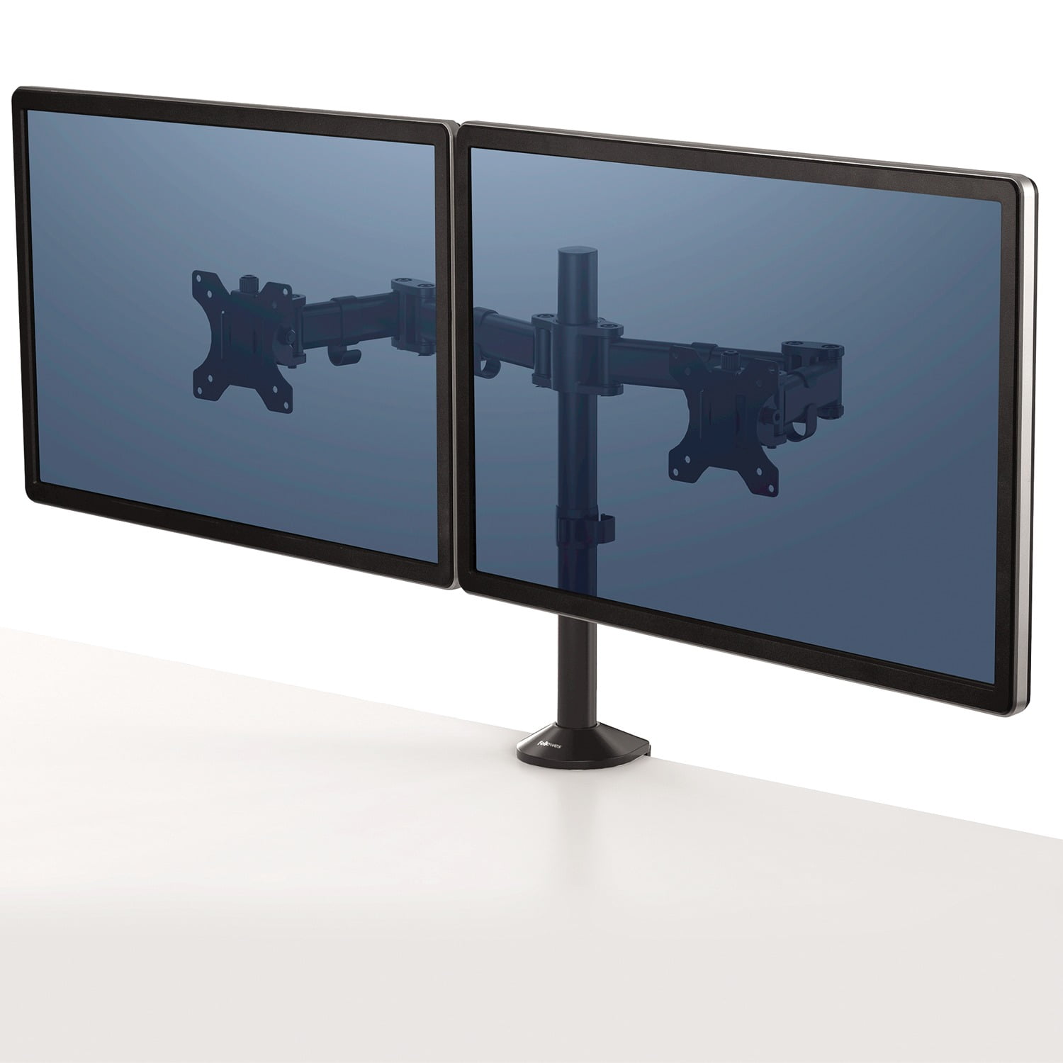 Fellowes® Reflex Dual Monitor Arms, 21-3/4"H x 4-1/2"W x 28-5/8"D, Black