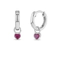 thumbnail image 1 of 925 Sterling Silver Petite Simulated Ruby Heart Charm Hoop Earrings For Girls, 1 of 6