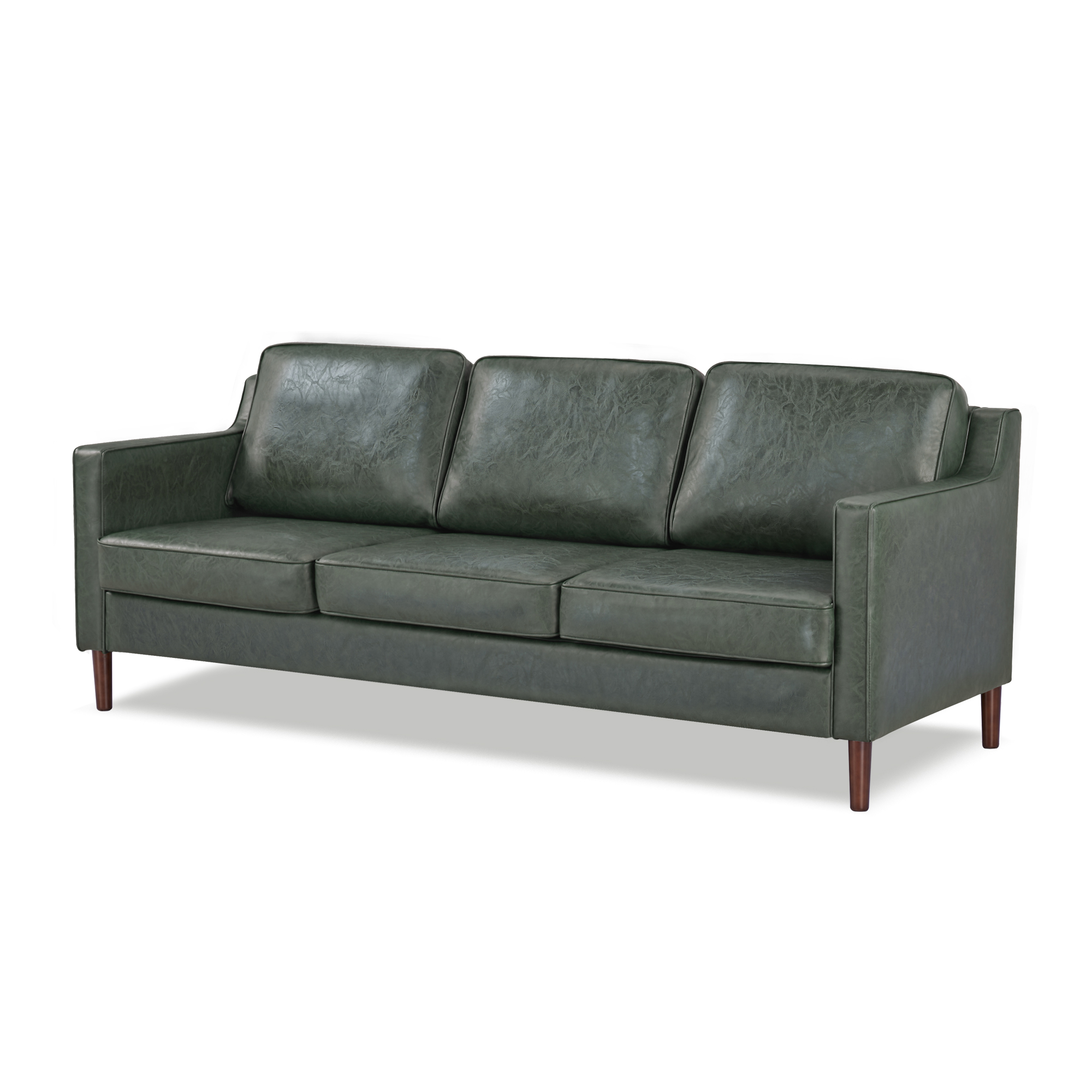 A&D Home Sedona Leaf Green Faux Leather Modern Sofa, Upholstered Contemporary Couch