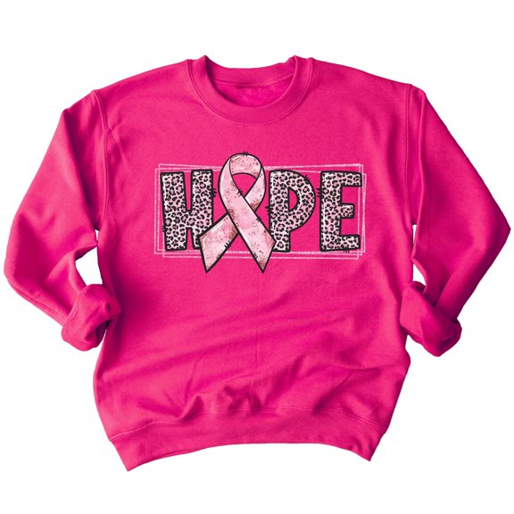 Breast Cancer Support Hope Pink Ribbon Crewneck Sweatshirt, S, Pink