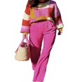 thumbnail image 4 of EIMELI Femmes Manches Longues Col Rond Rayé Bloc de Couleur Décontractée Surdimensionné Pull Pull Pull Tops Marron L, 4 of 8