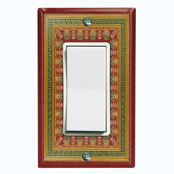 Metal Light Switch Plate Cover Elegant Victorian Burgundy Green Frame FRA057