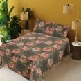 thumbnail image 2 of Ambesonne Floral Boho Fitted & Flat Sheet with Shams 4 Pcs Set, Art of Tropical Flowers, Full, Pale Vermilion Jade Green, 2 of 5