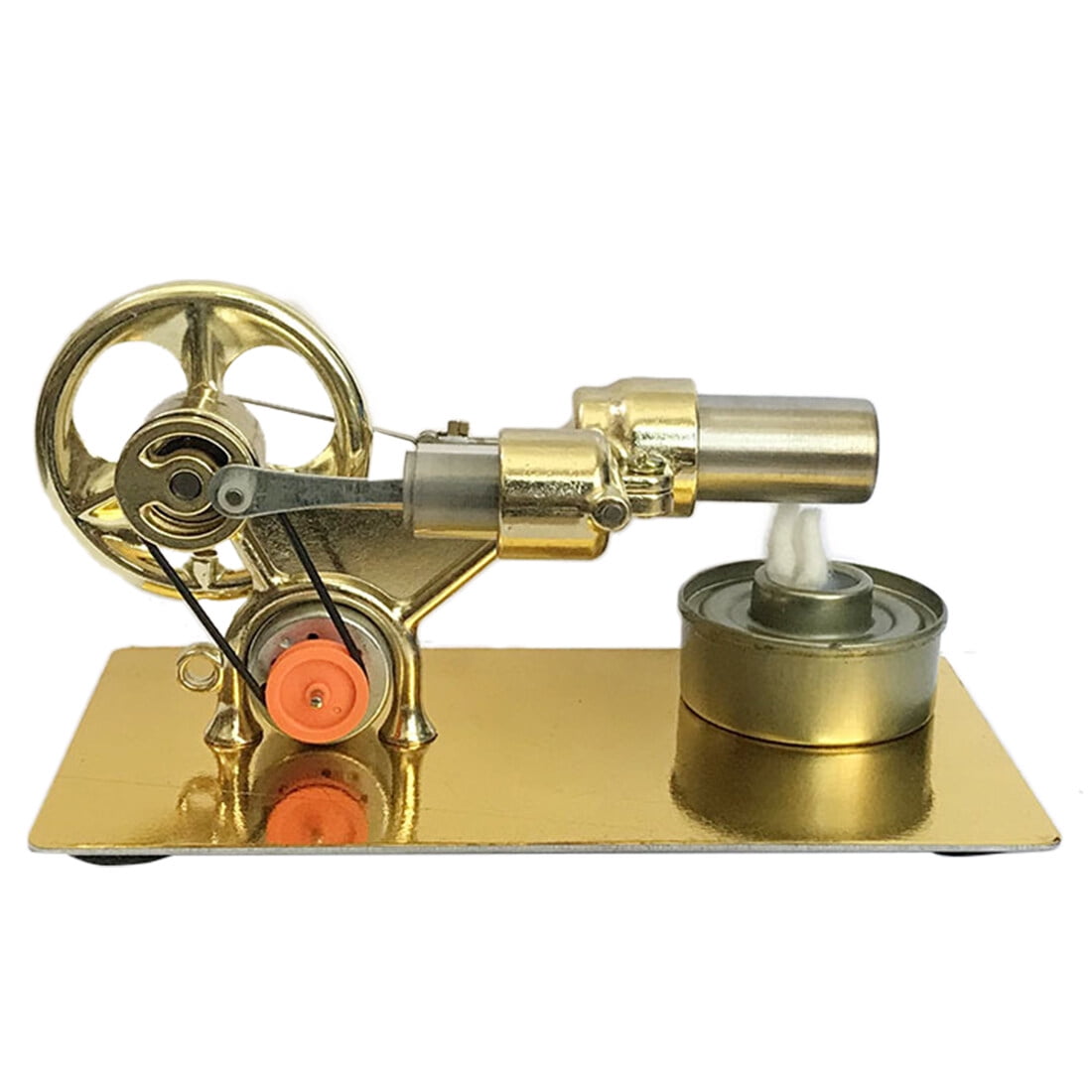 Single Cylinder Stirling Engine Model with Alcohol Lamp & LED Bulb - Golden Physics Science Experiment Kit for Adults