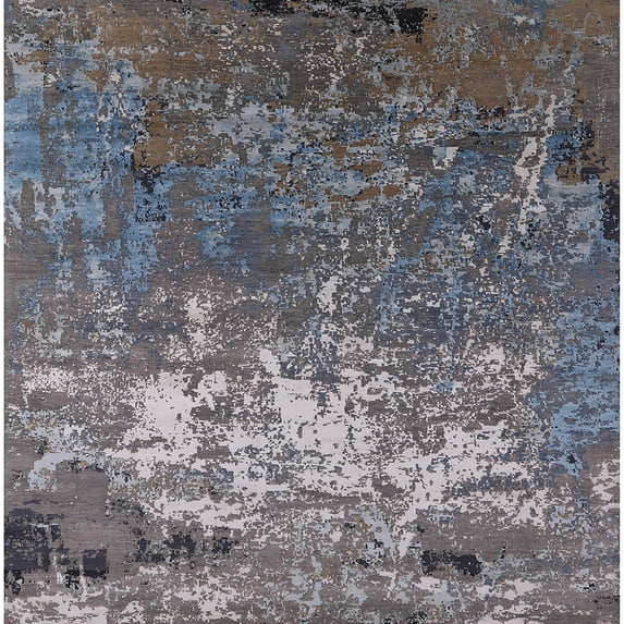 Ahgly Company Indoor Square Mid-Century Modern Dark Gray Oriental Area Rugs, 3' Square