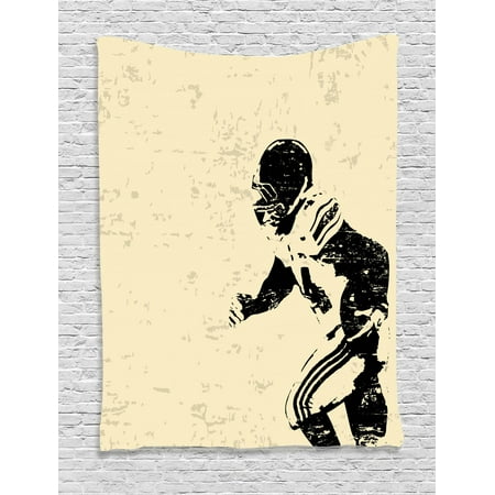 Sports Tapestry, Rugby Player in Action Running Success in Arena Playground Sport Best Team Picture, Wall Hanging for Bedroom Living Room Dorm Decor, Beige Black, by