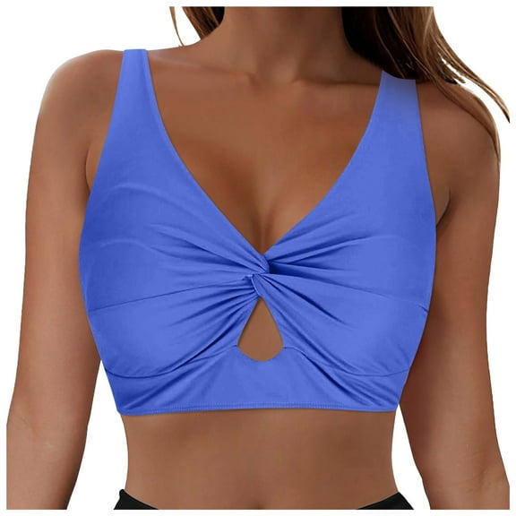 GEWSEY Bikini Tops for Women Twist Front Swimsuit Top Cropped Tankini Tops Cut Out Bathing Suit Tops Only (Blue, M)