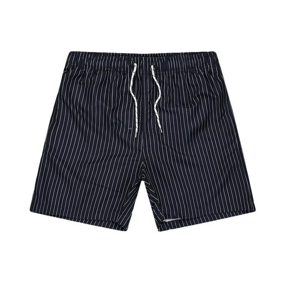 Men's Swim Trunks Men Swimsuit Mens Casual Fashion Stripe Printing Short Drawstring Elastic Waist Shorts Pants Black L