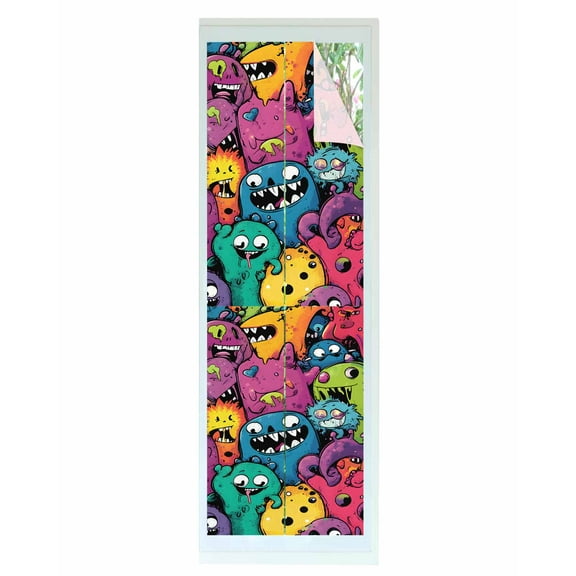 Window Privacy Film Colorful Cute Monsters Stained Glass Window Film Decorative Sun Block Window Cover Abstract Art Modern Window Clings Static Adhesive Sticker for Bathroom 17.7"x78.7"