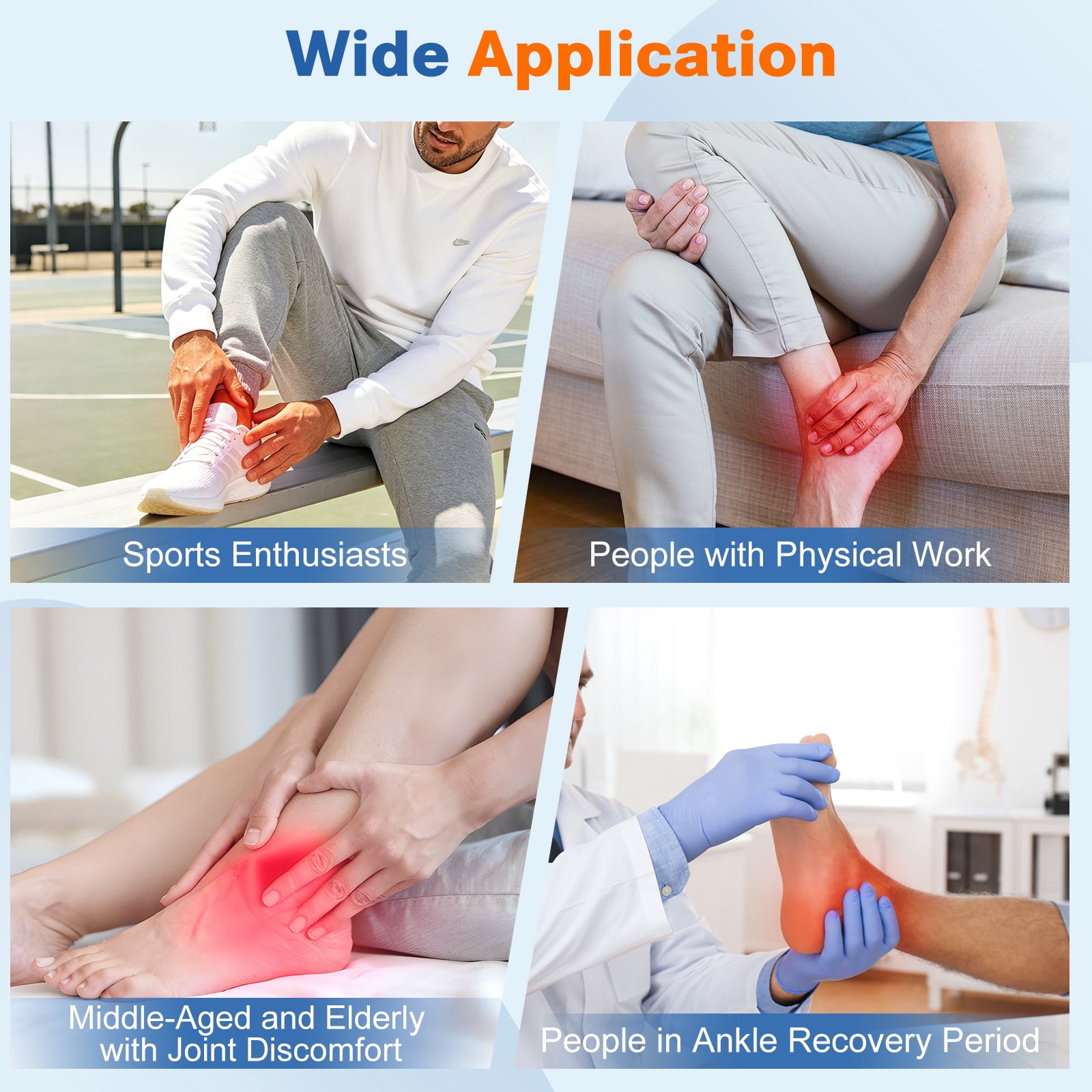 Ice Pack Wrap with 4 Gel Packs, Cold Pack Waps 360° Solid Gel Cooling Compression, Reusable Ice Packs for Foot Muscle Relaxation and Comfort, for Achilles Tendonitis Sprained Ankles & Heels, Black