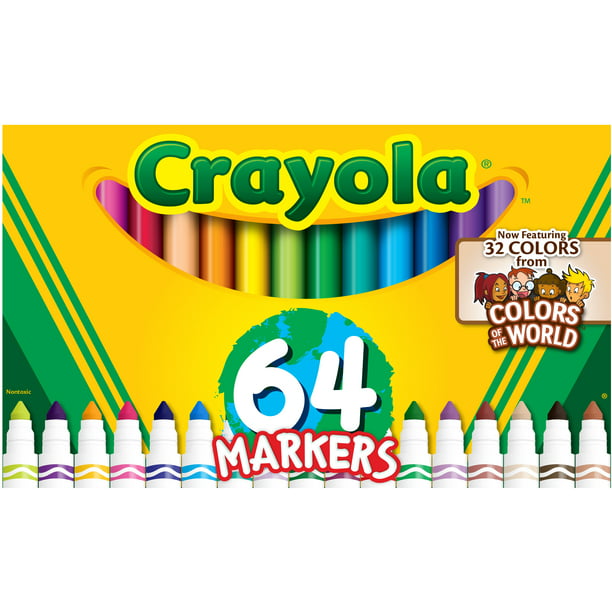 aansluiten Montgomery gemeenschap Crayola Colors of the World Broad Line Art Markers, Child, 64 Count -  Walmart.com