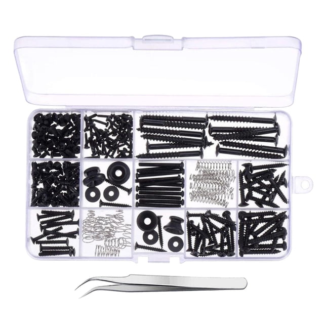 Kit De Caja De Surtido De Kit De Tornillos De Guitarra De 254 Piezas Para Guitarra Eléctrica Negra Sunnimix tornillos de golpeador negro