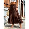 thumbnail image 6 of Women Solid High Waist Tiered Pleated A-Line Maxi Cake Skirt Dark Brown L, 6 of 7