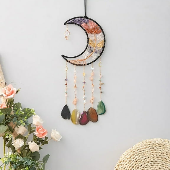 7 Chakras Gemstones Dream Catchers Moon Dream Catchers Indoor Window Natural Gem Agate Wall Hangings Room Dreamcatcher Decor Nice Gift for Women, Birthdays, Anniversary