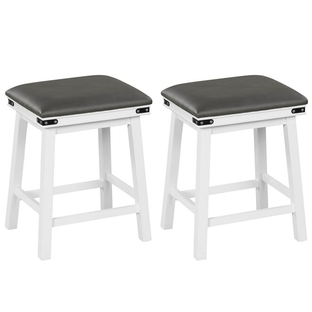 Costway 24" Dining Bar Stool Set of 2 Counter Height Padded Seat Wood Frame Kitchen White