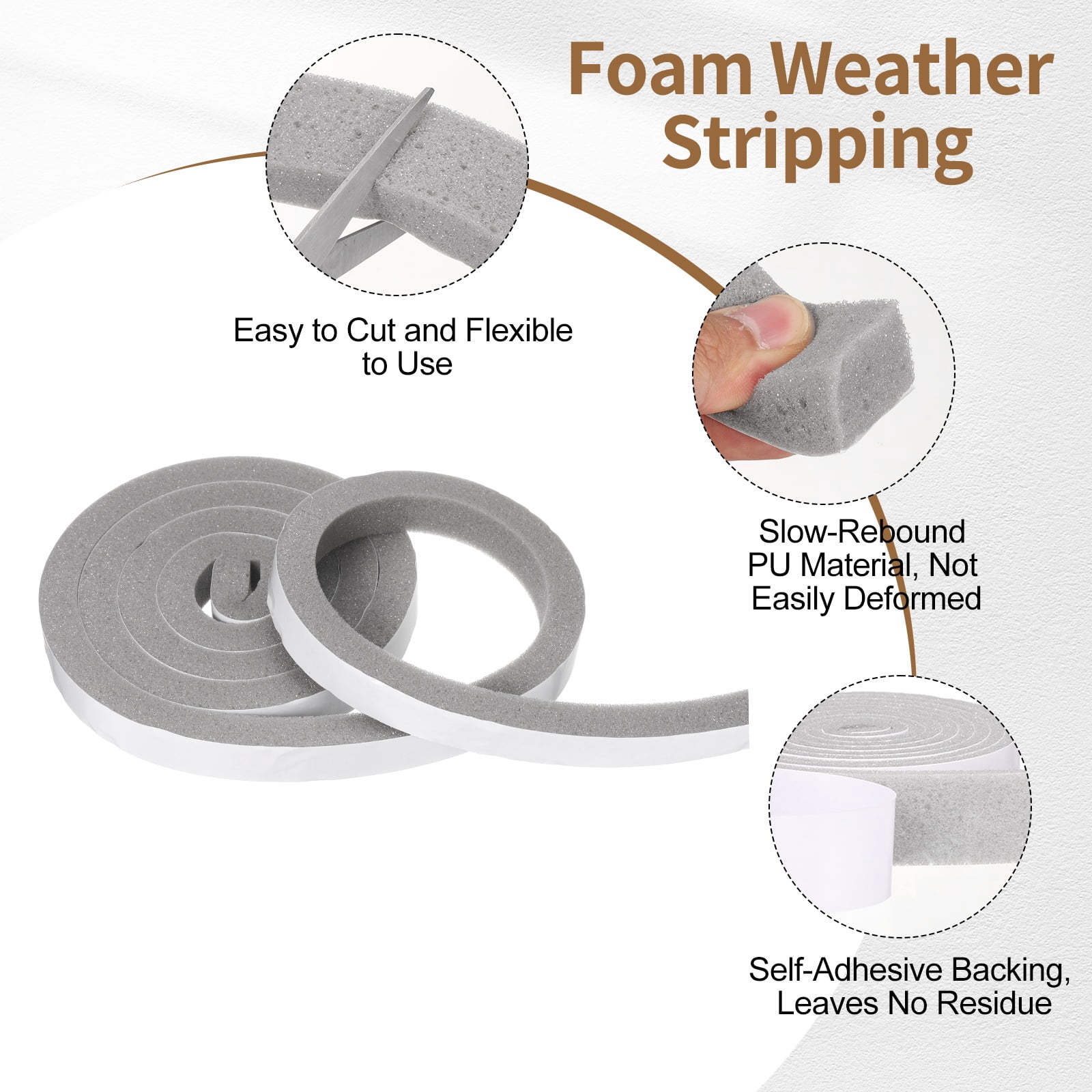 1" x 9/16" Foam Weather Stripping, Self Adhesive Door Seal Insulation Strips, Soundproofing Foam Seal Tape for Door/Window, Air Conditioning (13.12 Ft Total Length in 2 Roll)