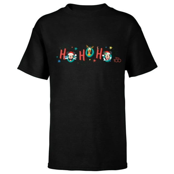 Disney 100 Mickey Minnie Pluto Christmas Holiday Ho Ho Ho - Short Sleeve T-Shirt for Kids - Customized-Black