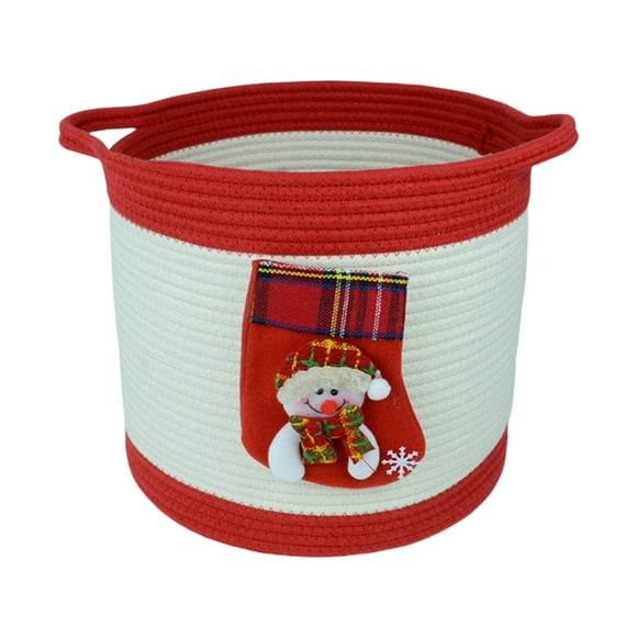 Dirty Clothes Basket, Christmas Storage Basket Round Cotton Rope Handmades Storage Basket Portable Storage Bucket Foldable Dirty Clothes Basket